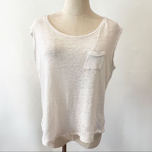 Michael Stars White Boxy 100% Linen Top Small Sleeveless Tank Lightweight - Picture 1 of 8